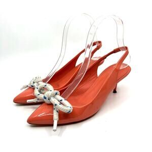 Burberry Bow Fink Pink Patent Leather Slingback Heels Women's 6 US